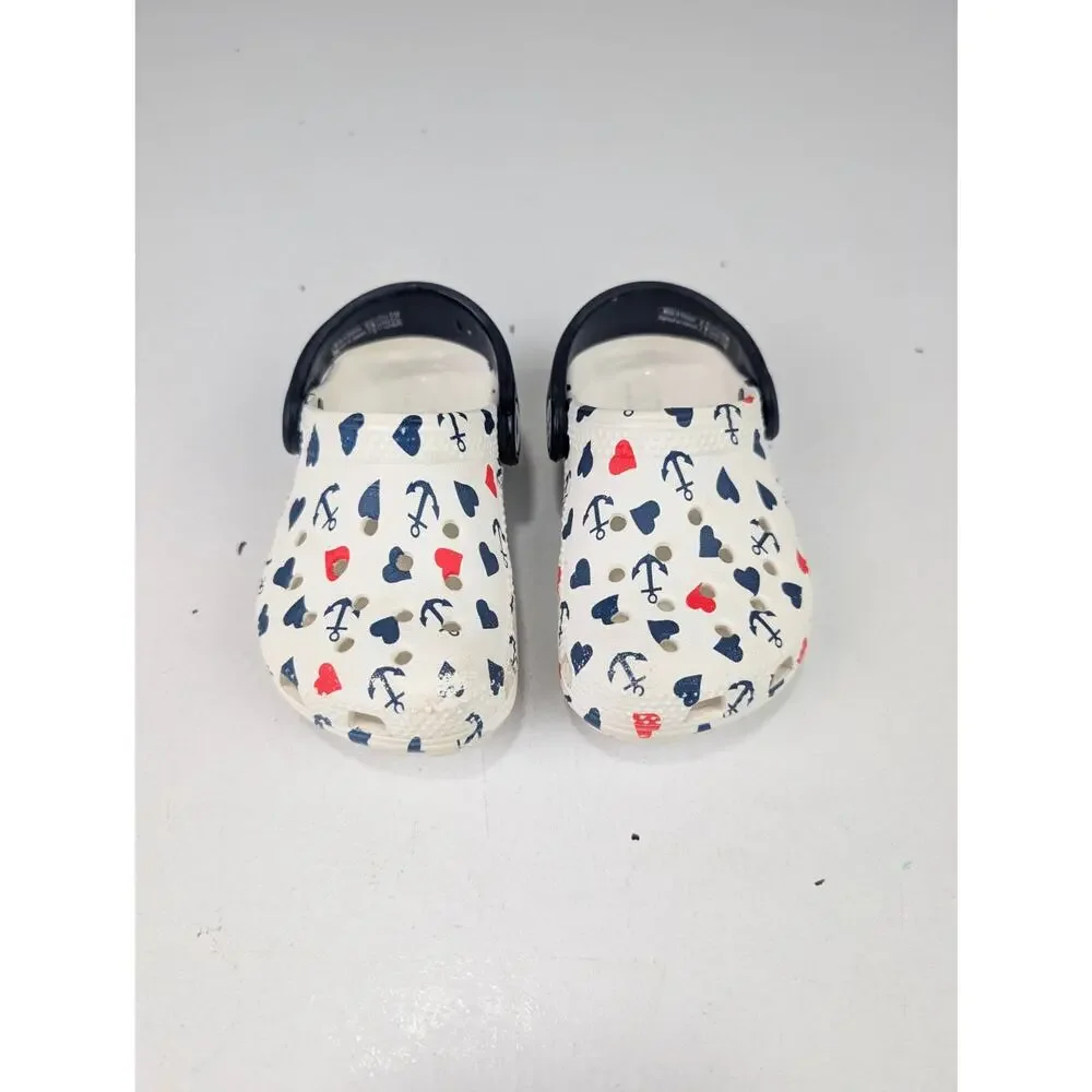 Crocs Toddler 6 Anchor & Hearts Print Clogs Sandals - Red/White/Blue